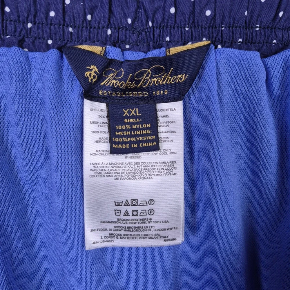 Brooks Brothers Mens XXL Navy Blue Polka Dot Swim Trunks Mesh Lined Board Shorts